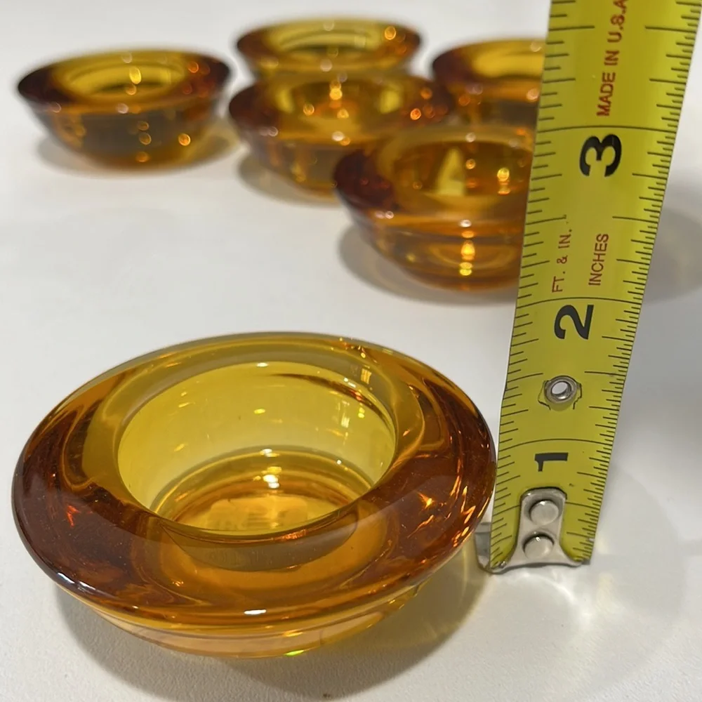 Crate & Barrel Candle Holders Yellow Amber Glass Votive Tealight Set of 6